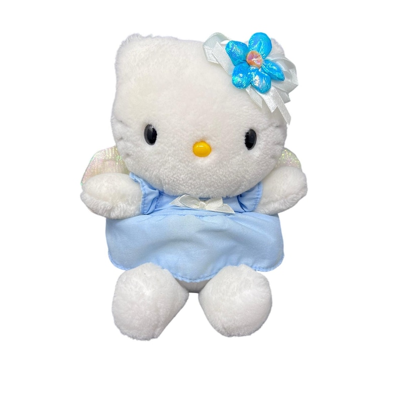 Sanrio Hello Kitty Blue Angel 8” Plush 2001 Tinsel Wings Dress Flower Bow VTG image 1