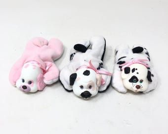 Vintage Hasbro Puppy Surprise Baby Pups Pink White Black Spotted Plush Set 8875