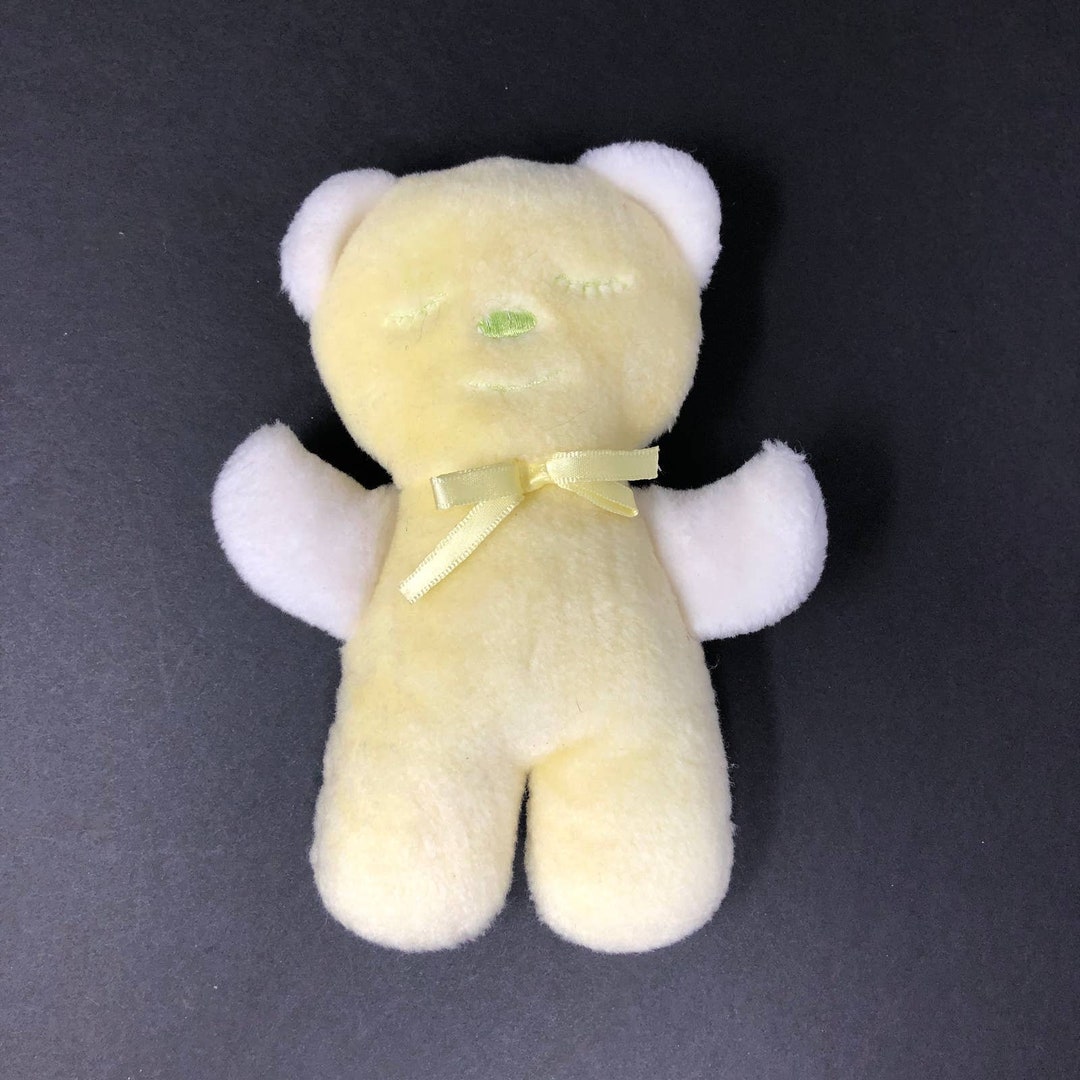 Stahlwood Yellow Teddy Bear Rattle Satin Bow Eyes Closed - Etsy