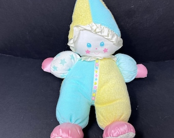 Playskool Sweet Beginnings Clown Plush 11&quot; Pastel Terry Cloth Satin VTG 1991