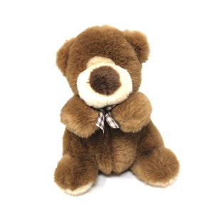 Gund Bear Brown Teddy Bear Plush 8&quot; Lovey Brown Plaid Bow VTG 1993