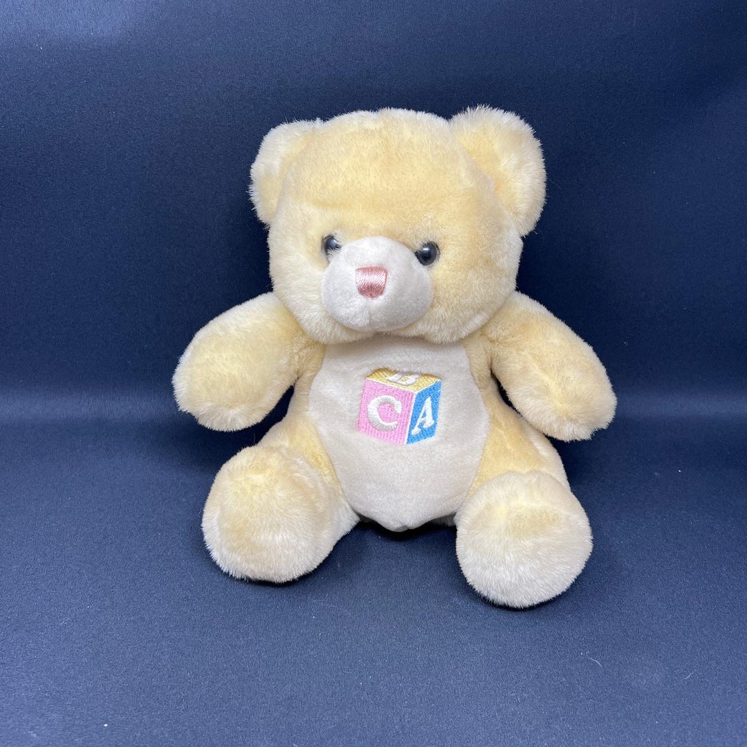 Main Joy Alphabet Teddy Bear Plush Rattle ABC Blocks Vintage 9