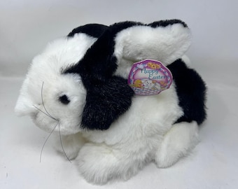 Commonwealth Dutch Bunny Plush Realistic Black White Easter Rabbit VTG 90s
