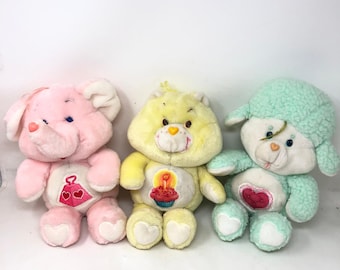 Vintage Kenner Care Bears Plush Lot 1984 Birthday Heart Lamb Elephant Cousins