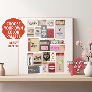 Custom matchbook art, Vintage matchbook prints, Retro matchbox decor, Personalized home art, Large Digital Matches Print, Unique gift