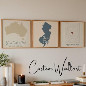 Custom Location Wall Art | Personalized City, Country & Map Prints | Modern Minimalist Home Decor Set of 3
