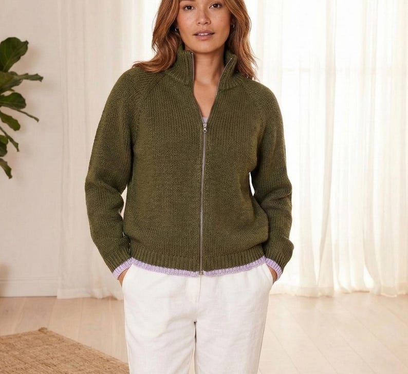 Side Zip Knit Pattern Zip up Sweater Knitting Pattern PDF, Raglan Sleeve Cardigan, High Neck ...