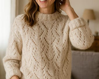 Lace Sweater Knitting Pattern • Women’s Textured Pullover PDF • Cozy Lightweight Knit Jumper Pattern