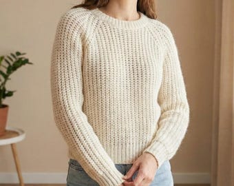 Waffle Stitch Raglan Sweater Knitting Pattern | Cozy Crewneck Pullover | Textured Knit Jumper