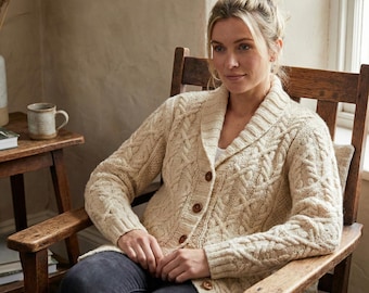Evergreen Falls Cable Knit Cardigan Pattern | Shawl Collar Button-Front Sweater (Knitting Pattern)