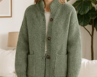 Chunky Knit Cardigan Pattern • Button-Up Sweater PDF • Cozy Women’s Cardigan Knitting Pattern • Beginner Friendly Knit Jacket