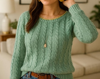 Cable Knit Sweater Pattern Jumper PDF • Women’s Pullover Knitting Pattern