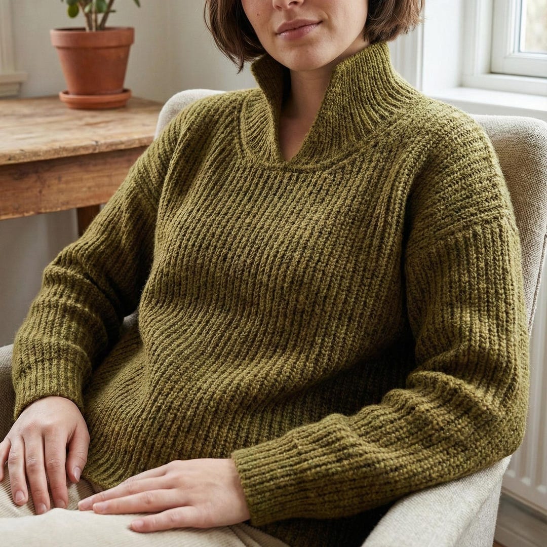 Ribbed Turtleneck Sweater Knitting Pattern, Cozy Funnel Neck Pullover ...