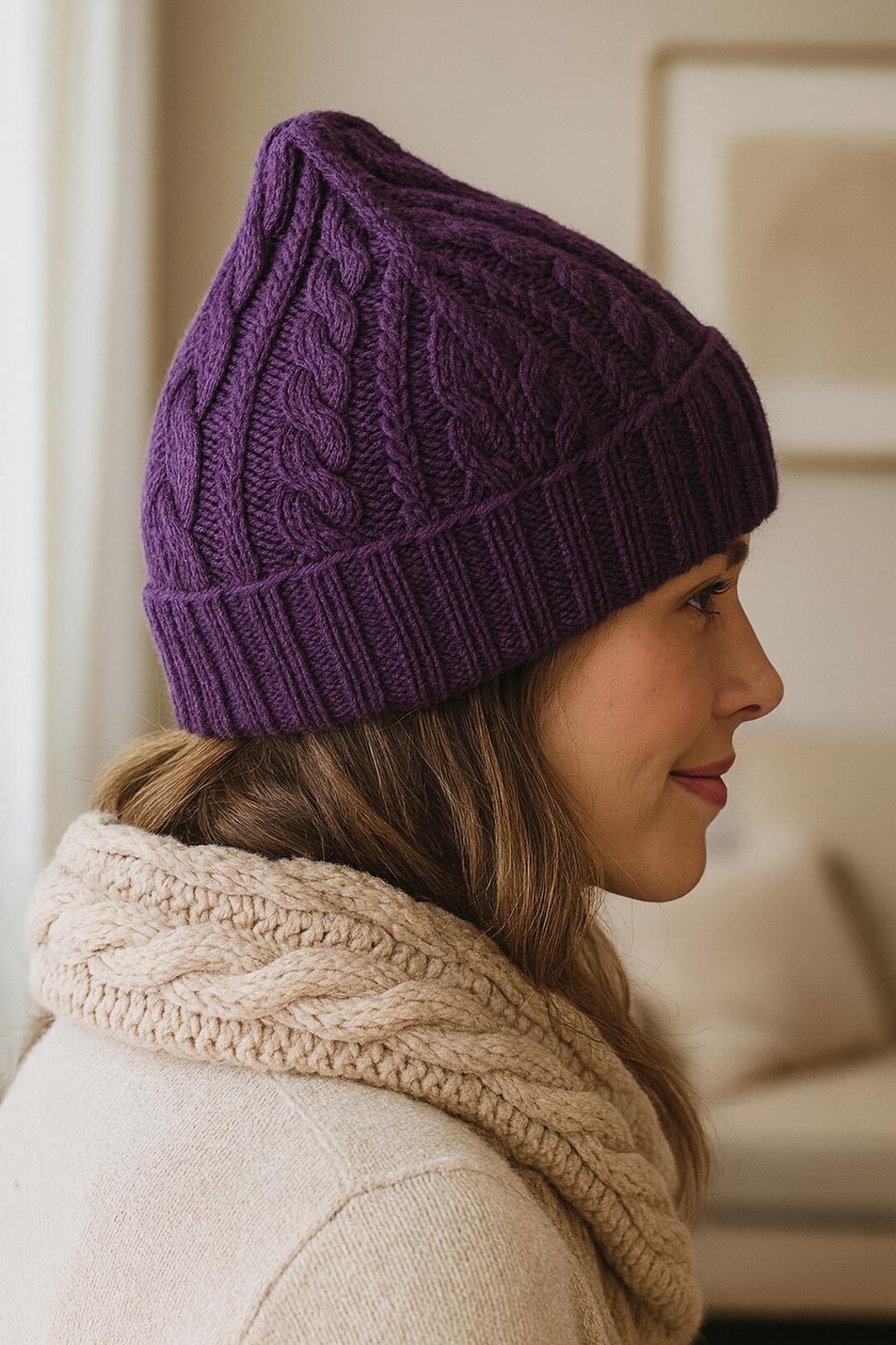 Cable Knit Beanie Pattern | Classic Folded Brim Hat | Intermediate ...