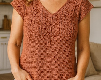 Sleeveless Top Knitting Pattern • Textured V-Neck Summer Tank PDF • Women’s Knit Top Pattern