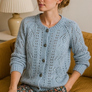Lace Knit Cardigan Pattern | Button Front Sweater | Feminine Cardigan | Classic top PDF