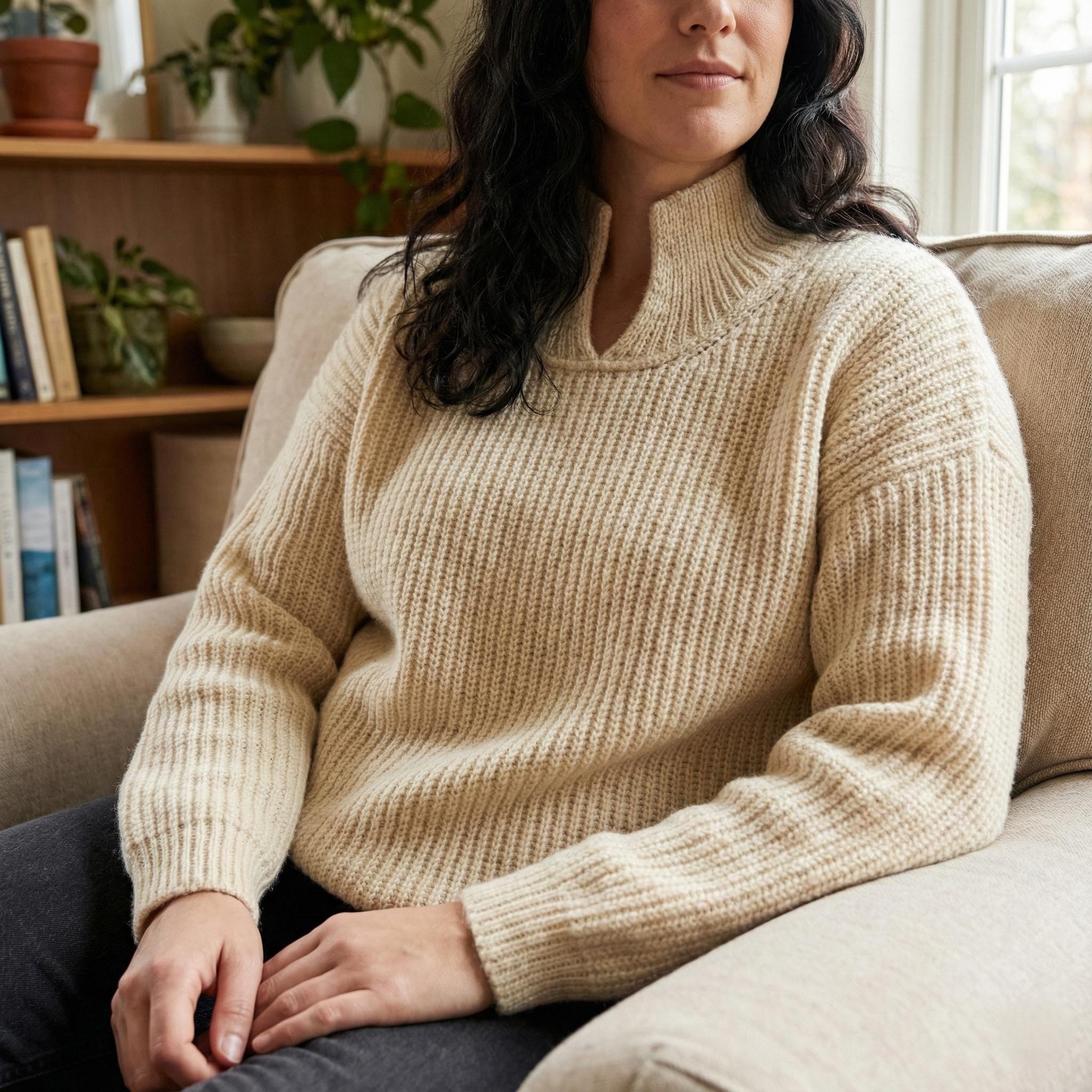Ribbed Turtleneck Sweater Knitting Pattern, Cozy Funnel Neck Pullover ...