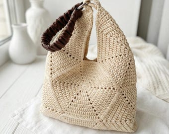 Crochet Granny Tote Bag Pattern PDF | Hexagon Motif Handbag | Textured Patchwork Purse