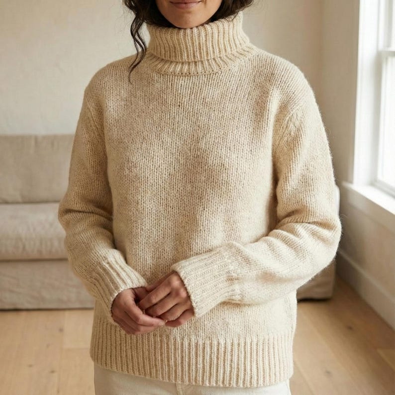 Turtleneck Sweater Knitting Pattern, Classic Raglan Pullover, Cozy Roll ...