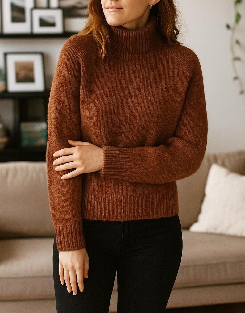 Raglan Wool Sweater Knitting Pattern | High Neck Pullover (PDF Digital ...