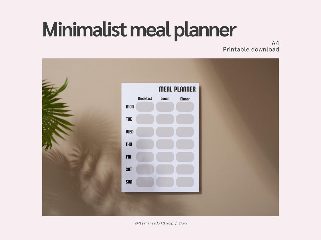 Minimalist A4 Printable Meal Plan | Simple Weekly Meal Planner ...