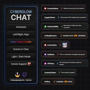 CyberGlow Animated Twitch Chat Widget | Stream Overlay | Customizable Chat Box for OBS and StreamElements | Emote & Event Support