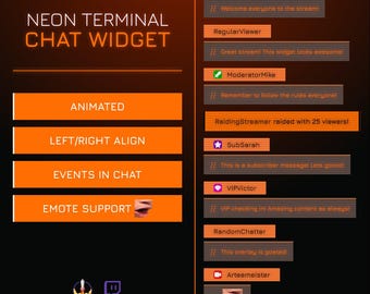 Neon Terminal Twitch Chat Widget : superposition animée d'éléments StreamElements (téléchargement numérique)