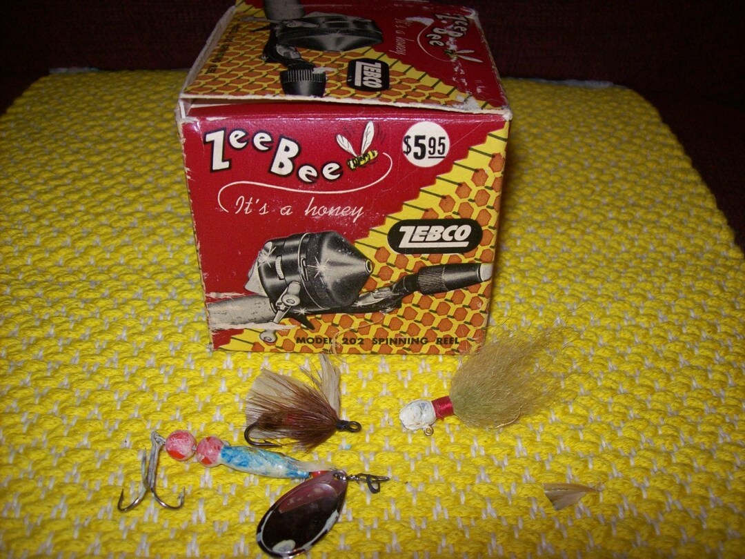 Vintage Fishing Reel Box and Four Vintage Lures Zebco Zeebee Etsy