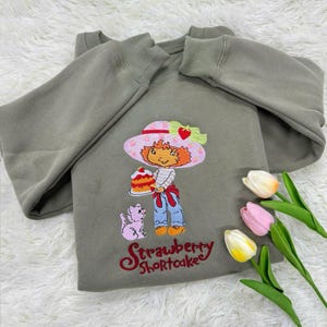 Strawberry Girl Embroidered Sweatshirt, Vintage Strawberry Cartoon Embroidered Shirt, Magical Kingdom Embroidered Shirt, Strawberry Festival