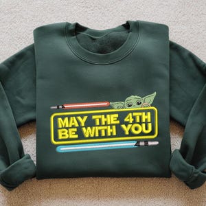 May The 4th Be With You Embroidered Sweatshirt, Movie Cartoon Embroidered Shirt, Sci-Fi Character Gift For May 4th, Gift For Fan