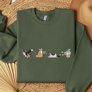 Embroidered Cute Cat Sweatshirt, Floral Cat Embroidered Shirt, Animal Embroidered Tee, Kitten Hoodie, Floral Cat Tee, Cat Lover Gift