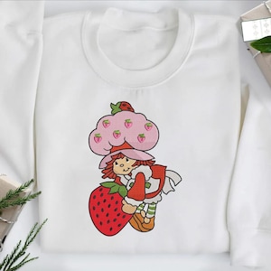 Cute Summer Strawberry Shortcake Embroidered Sweatshirt, Funny Strawberry Girl Embroidered Shirt, Gen X Cartoon Toy Embroidered T-shirt