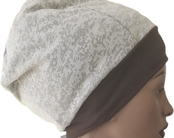 Beanie Beige Brown Cotton Jersey Knit