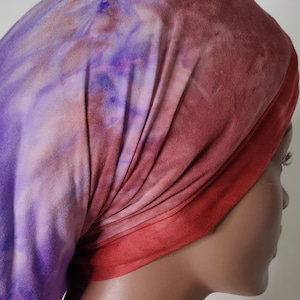 Jersey Knit Dreads Beanie: Cognac & Lavender Tie-Dye Tube Hat, SMALL