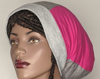 Womens Beanie Hat Pink Grey Lined