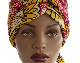 African Head Hat Hair Wrap Scarf Cotton Brown Orange Yellow Etsy