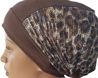 Sequin Beanie Animal Print Medium to Large Size