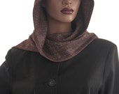 Wine Grey Wool Blend Wool Tweed Hood Wrap Scarf Head Hoodie Wrap Handmade