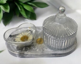 Resin Bathroom Vanity Set  Decorative Bathroom Tray, Cotton Jar & Jewelry Dish Handmade Organizer