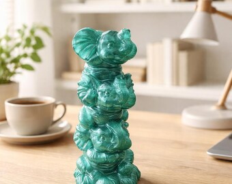 Resin Elephant Figurine, Handmade Elephant Decor, Metallic Teal Statue