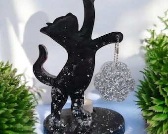 Cat Memorial Candle Holder  Black Resin Cat with Photo Charm Pet Loss Gift