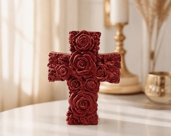 Handmade Resin Rose Cross, Floral Christian Decor, Memorial Keepsake