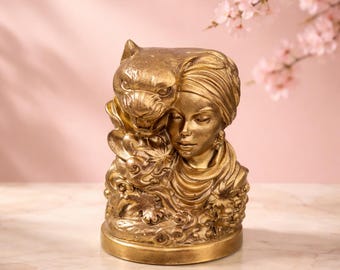 Handmade Resin African Queen Bust Statue: Metallic Finish, Cultural Home Decor, Regal Figurine