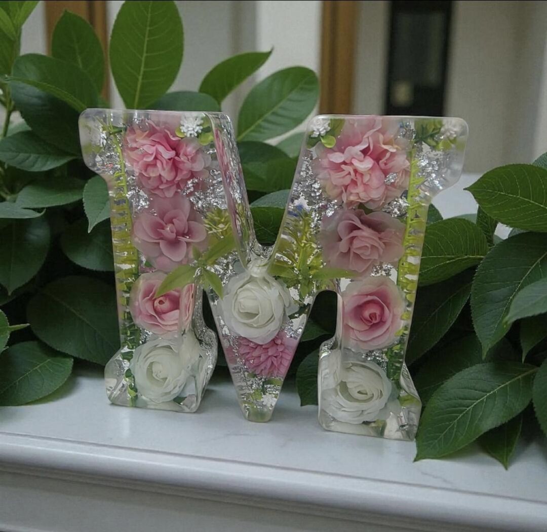 Resin Letters Roses Custom Epoxy Resin Letter | Floral Initial Home Décor, Wedding ...