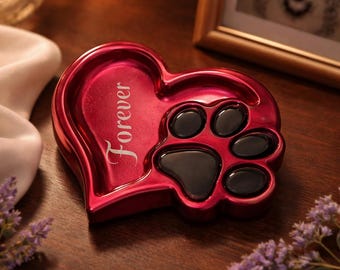 Heart & Paw Jewelry Dish, Pet Lover Trinket Tray, Red Resin Ring Holder