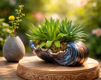 Resin Shell Dish or Planter, Coastal Decor Gift