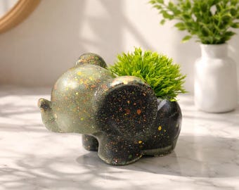 Handmade Resin Elephant Planter, Multi-Color Speckled Succulent Holder