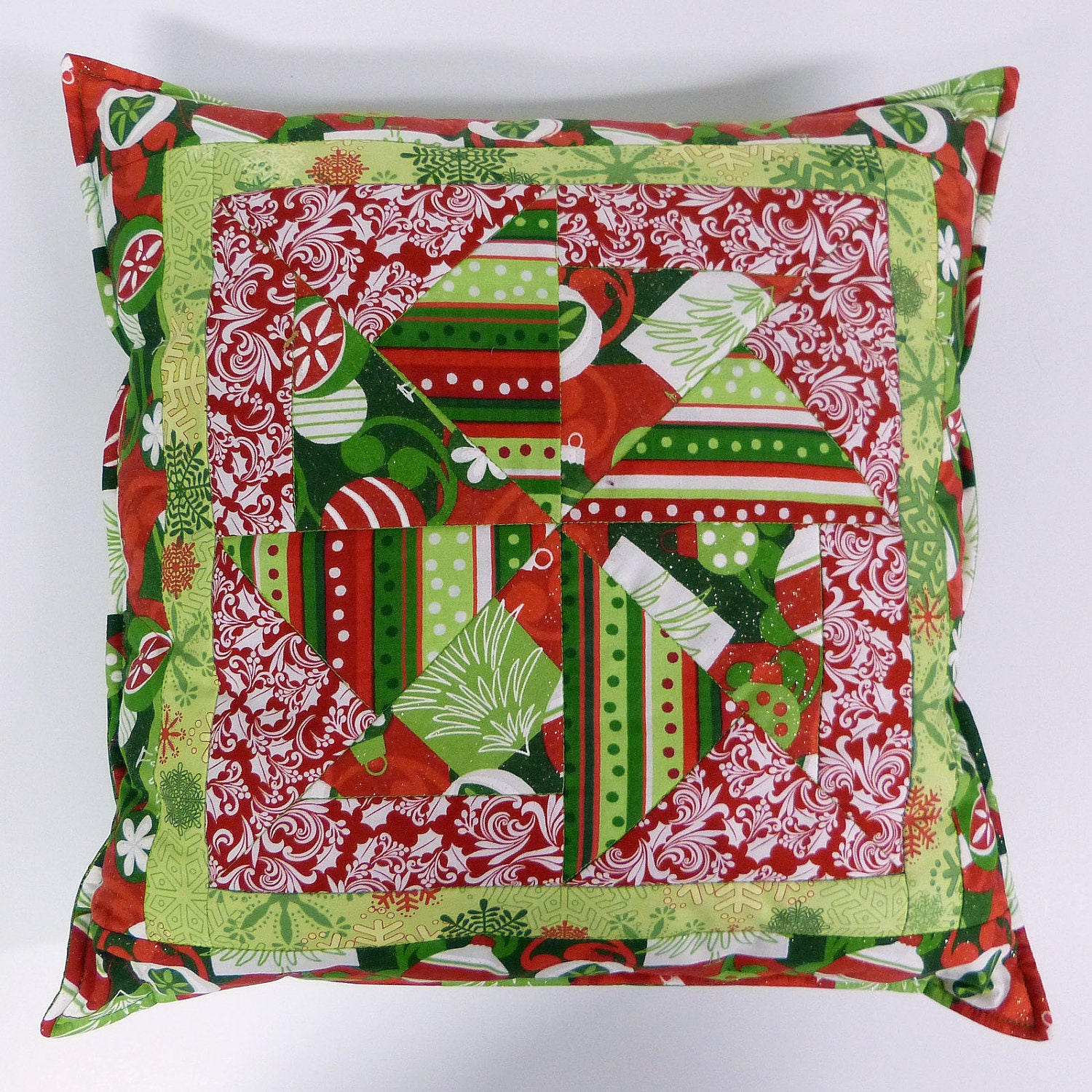 Christmas Quilted Pillow Red and Green Handmade Holiday Etsy