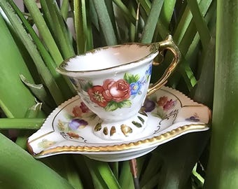 Colorful Gold Rimmed Floral Teacup Plant Spike