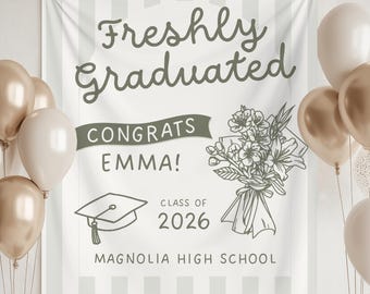 Pas afgestudeerde banner Gepersonaliseerd 2026 afstudeerbord Flower Market Decor
